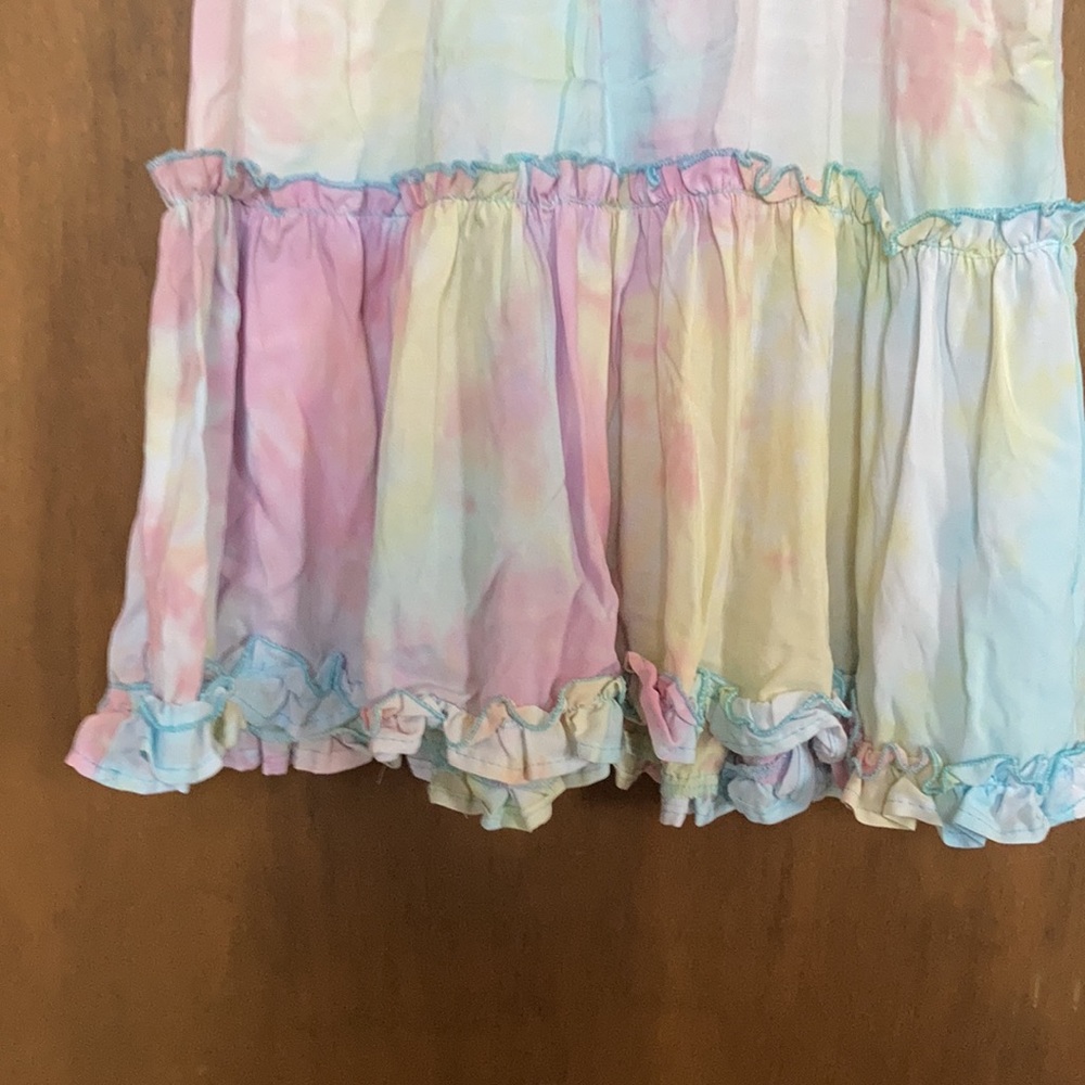 Rue 21 XS jrs dress puff sleeve pastel tie dye w tassel tie boho casual - Picture 6 of 14